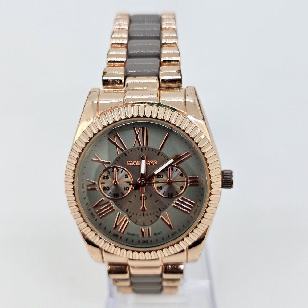 Maurices Women's Watch 36MM Gray Dial Gold Gray Bracelet Band 6.5" New Battery